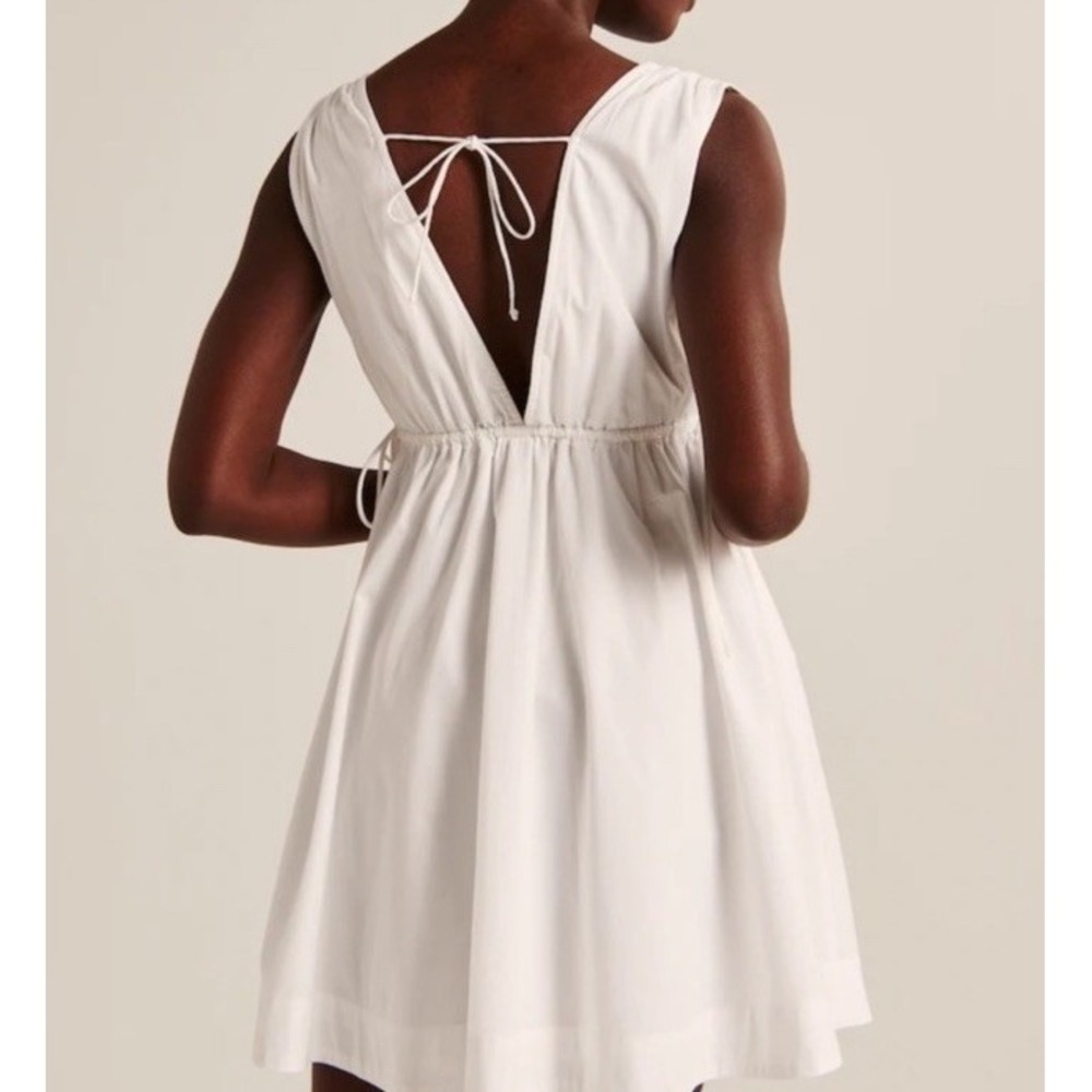 Abercrombie & Fitch Babydoll V Neck Sleeveless Mini Dress White Cotton NWT Sz M - Picture 6 of 8